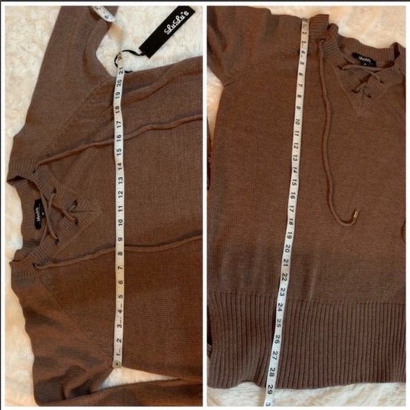 Lulus Chic Cred Brown Lace-Up Sweater medium NWT - Picture 4 of 4